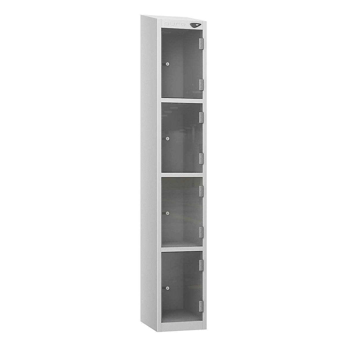 Pure Crystal Clear View Locker | Pearl Silver Carcass | Clear Door, Pure Crystal Clear View Locker | Pearl Silver Carcass | Clear Door, Pure Crystal Clear View Sloping Top Locker | 1800h x 300w x 450d mm | 4 Door | Hasp & Staple Lock | Pearl Silver Carcass | Clear Door-5