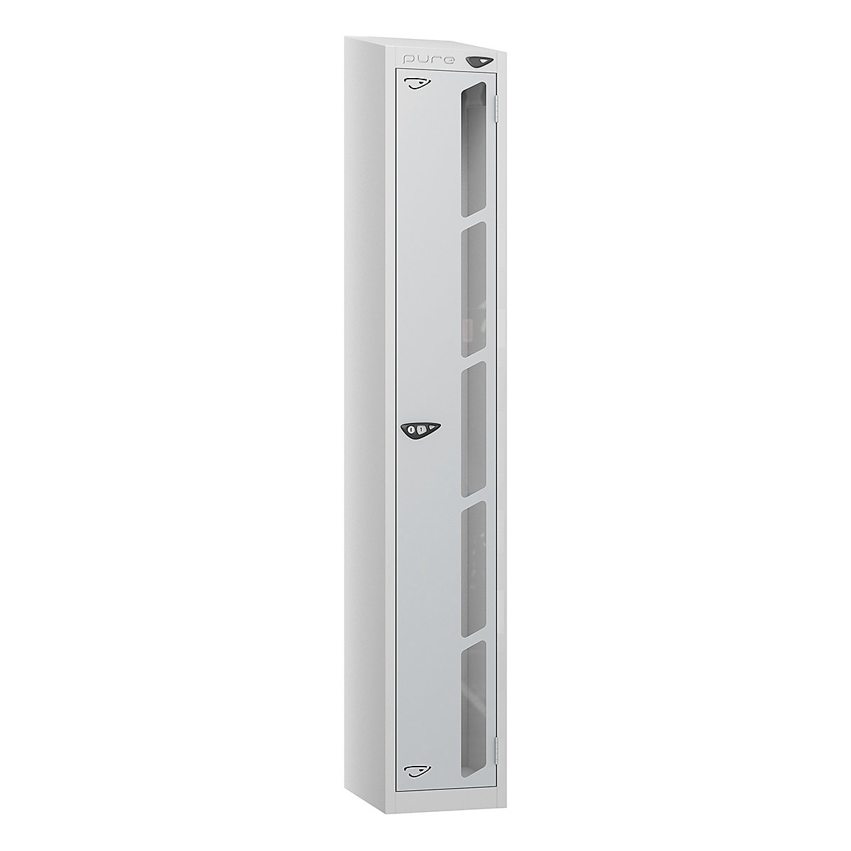 Pure Prime Sloping Top Vision Panel Locker | Pearl Silver Bioshell
