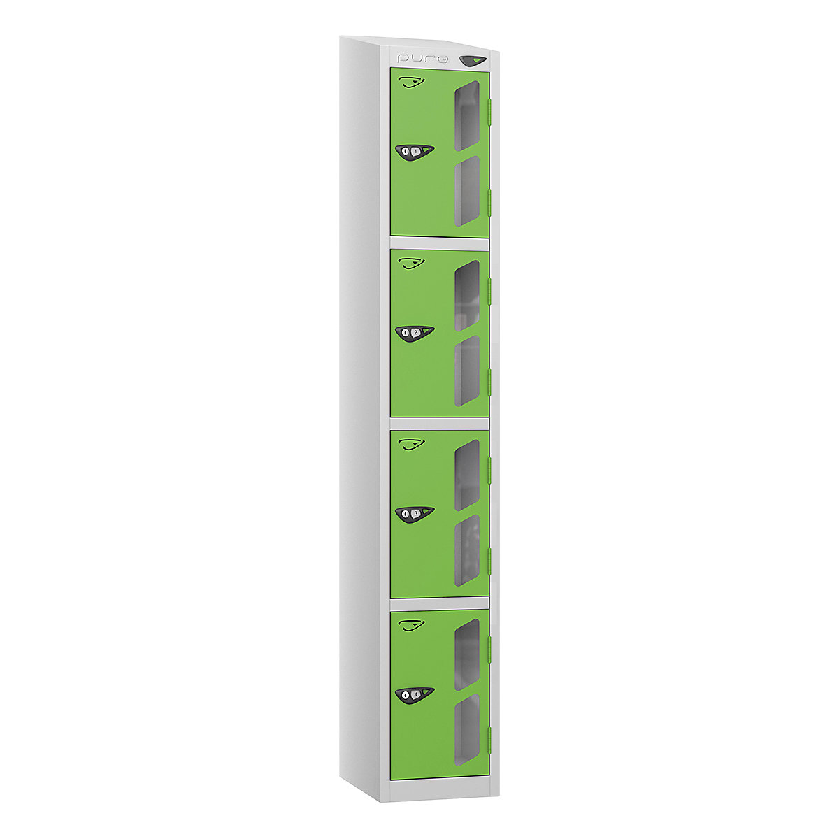 Pure Prime Sloping Top Vision Panel Locker | Pearl Silver Bioshell