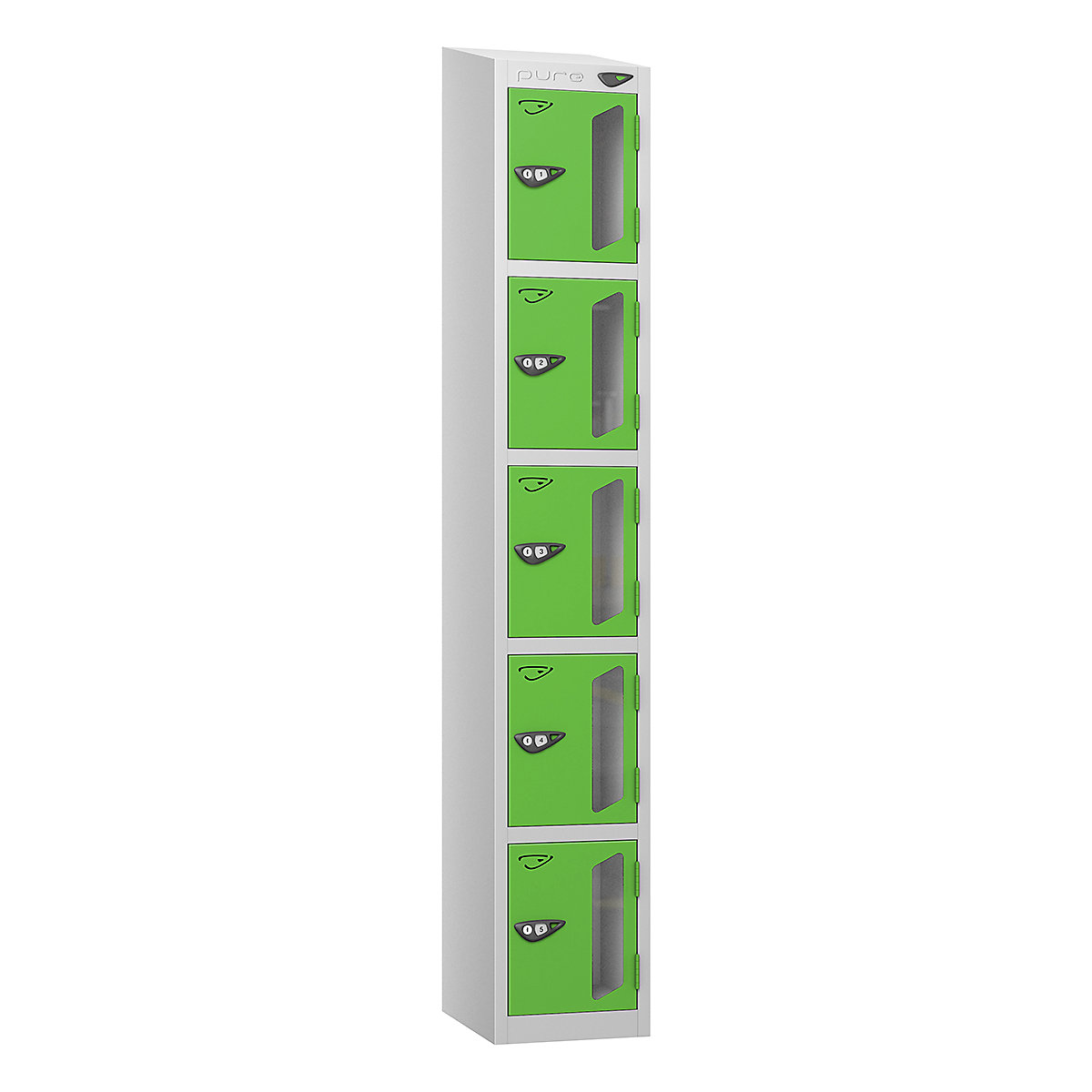 Pure Prime Sloping Top Vision Panel Locker | Pearl Silver Bioshell