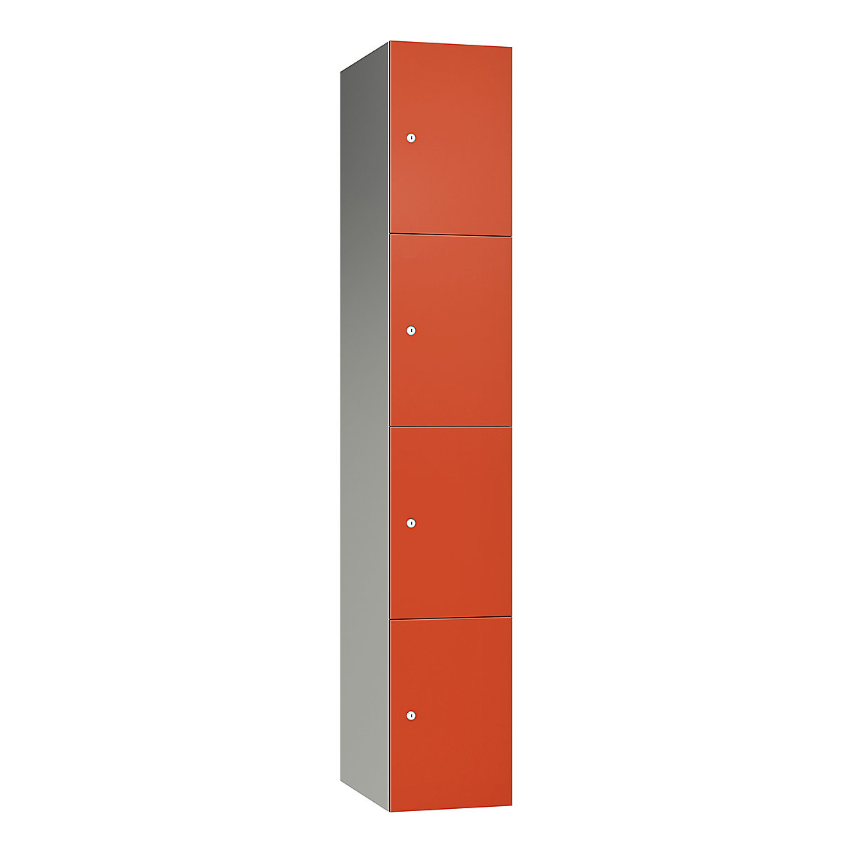 Pure Aluminium Sloping Top Leisure Lockers | Wet Area | SGL Laminate Doors, Pure Aluminium Sloping Top Leisure Lockers | Wet Area | SGL Laminate Doors, Pure Aluminium Leisure Sloping Top Locker | 1950/1800h x 300w x 462d mm | 4 Door | Aluminium Carcass | Tangerine Orange | Mechanical Combination-3
