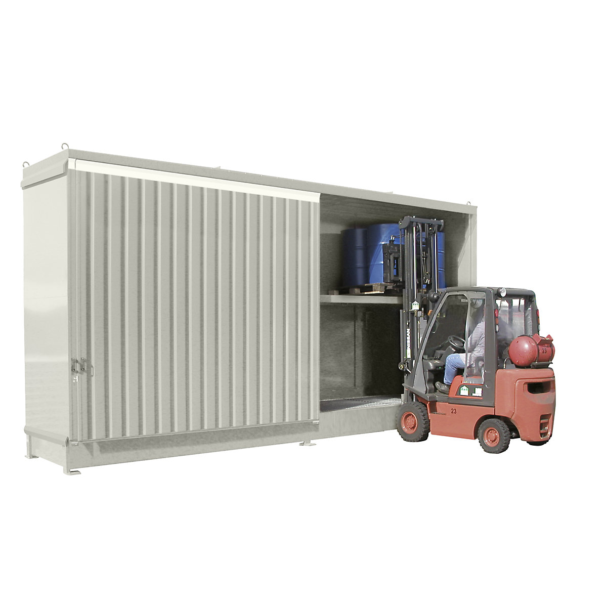Container scaffalati per sostanze pericolose – eurokraft pro, capacità 32 fusti da 200 l, bianco sporco-2