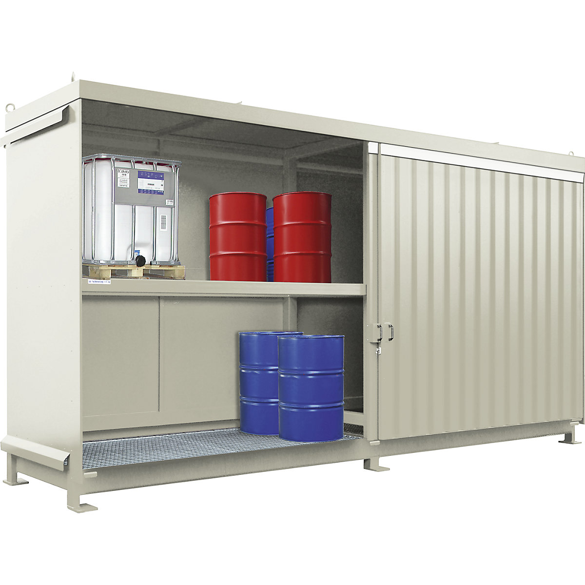Container scaffalati per sostanze pericolose – eurokraft pro, capacità 8 IBC/KTC da 1000 l, bianco sporco-1