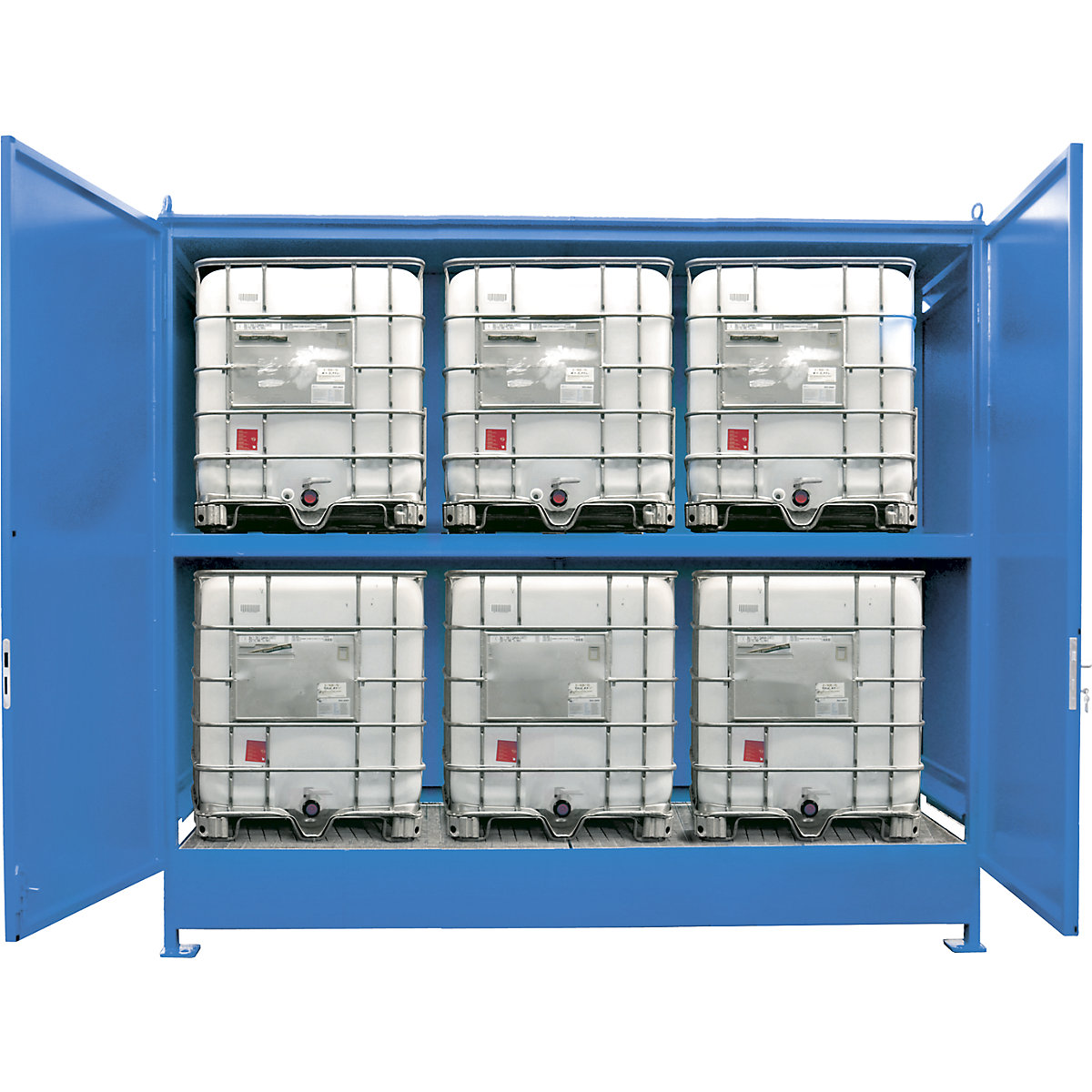 Container scaffalati per sostanze pericolose – eurokraft pro, capacità 6 IBC/KTC da 1000 l, blu-2
