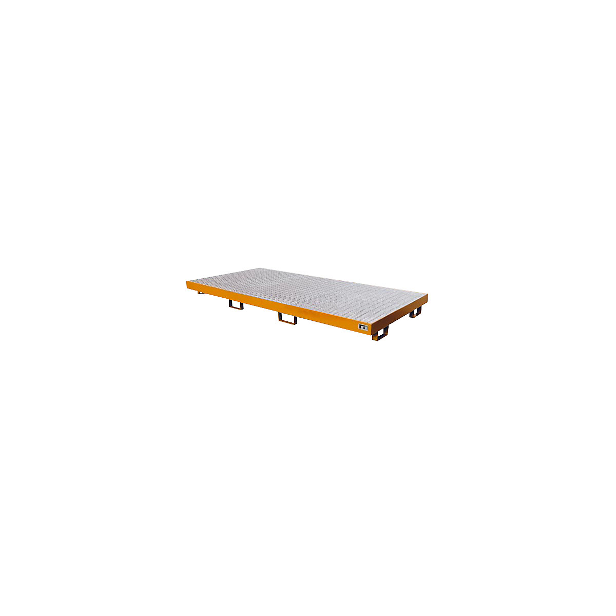 Vasca di raccolta in acciaio – eurokraft pro, capacità 240 l, per 8 fusti da 200 l, verniciatura arancione RAL 2000, con griglia-7