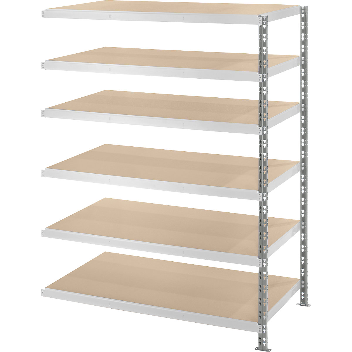 Scaffale a innesto a campata larga con ripiani in truciolato