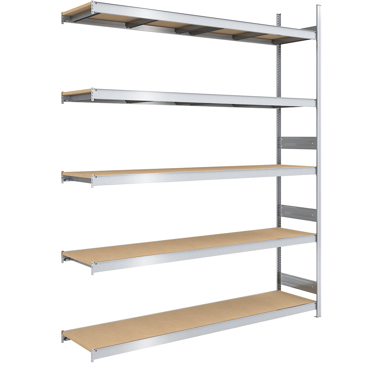 Scaffale a innesto con ripiani lunghi in pannelli di truciolato – hofe