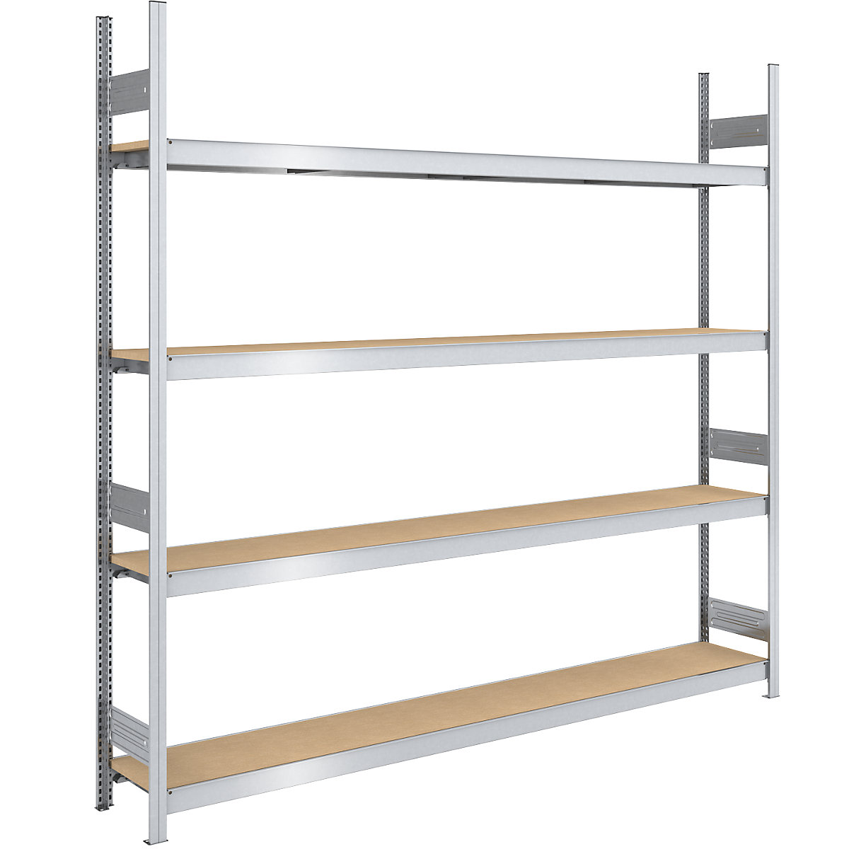 Scaffale a innesto con ripiani lunghi in pannelli di truciolato – hofe