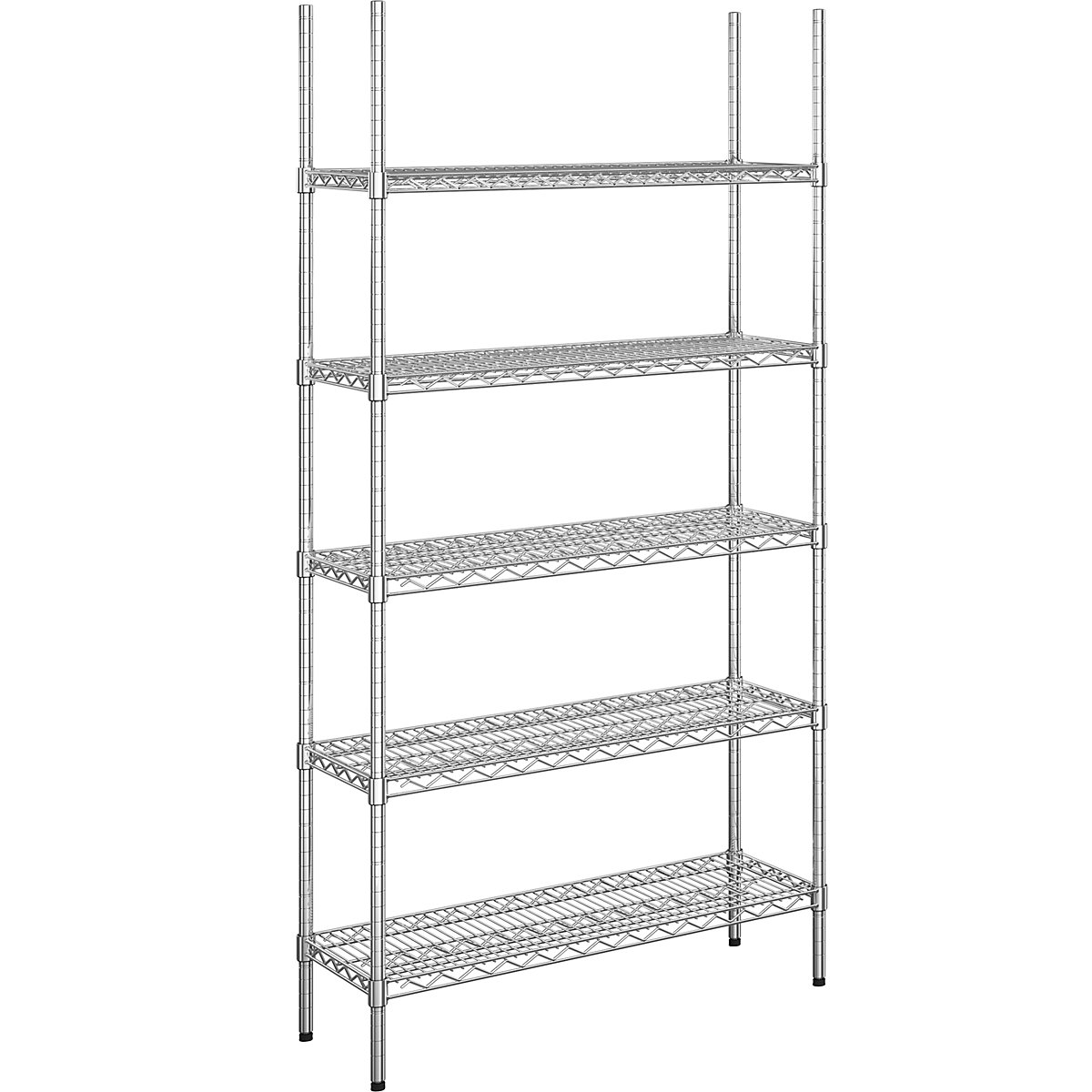 Scaffale grigliato in filo d'acciaio, cromato, portata 250 kg, largh. x prof. 910 x 360 mm, scaff. portante, altezza 1880 mm, 5 ripiani-5