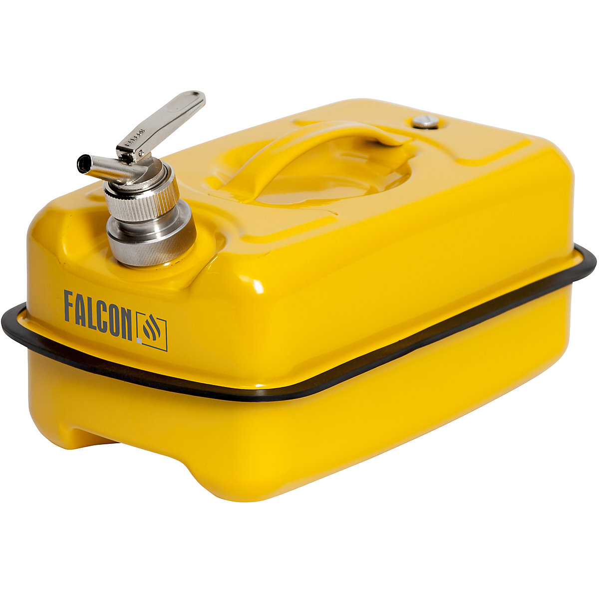 Plochý bezpečnostný kanister s kohútom na jemné dávkovanie – FALCON, oceľový plech, objem 10 l, od 3 ks