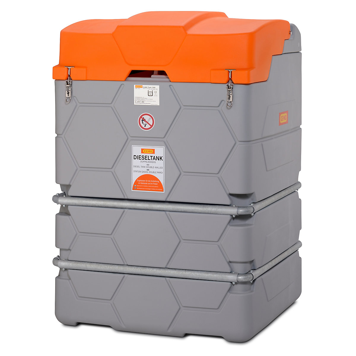 Réservoir de gasoil CUBE – CEMO, Outdoor Basic, capacité 1500 l, avec pompe électrique 56 l/min-3