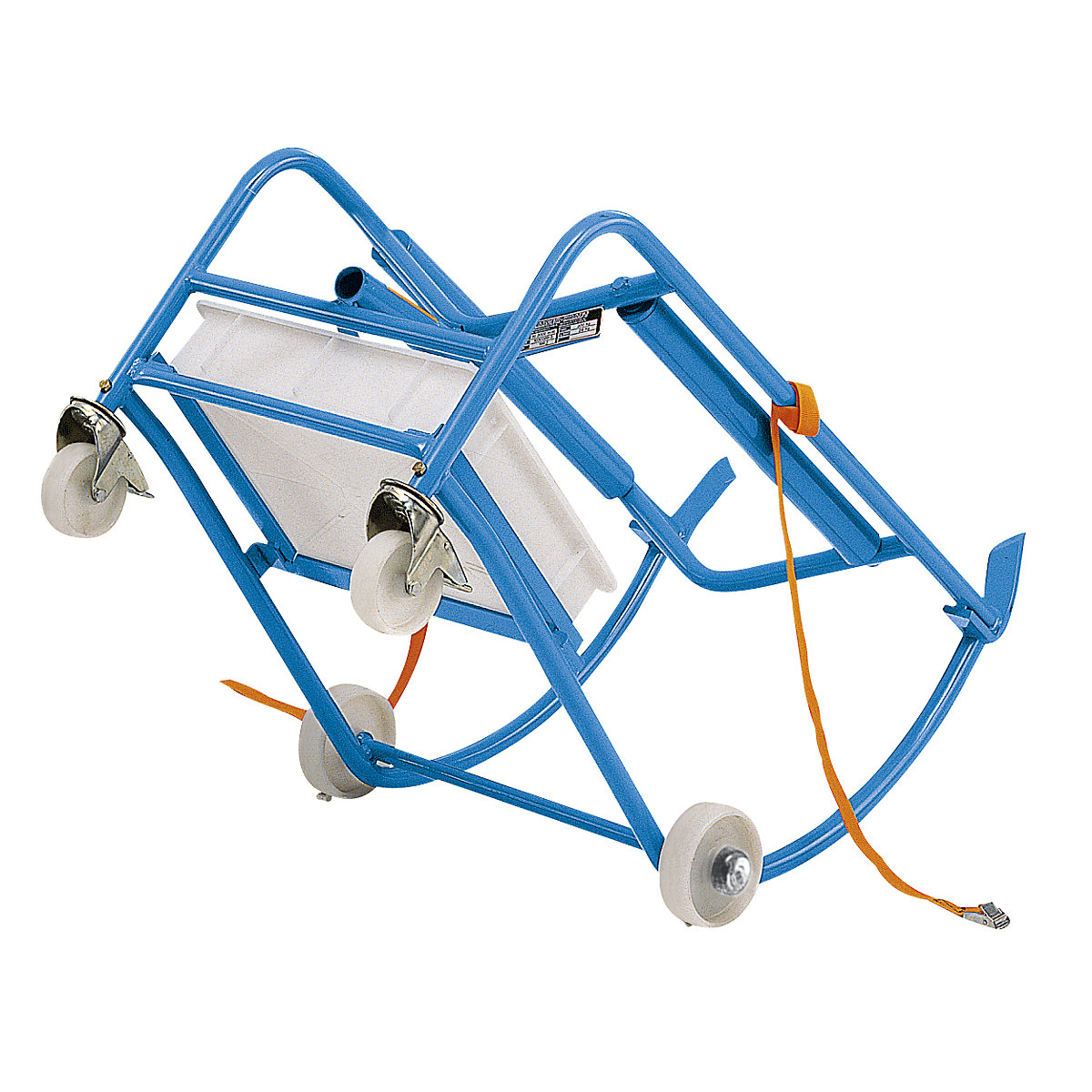 EUROKRAFTpro – Basculador para bidão de 200 litros, apoio para bidões com 4 rodas de plástico, com cuba coletora de óleo