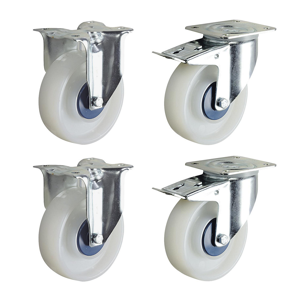 Jeu De 4 Roulettes TENTE Polyamide Gris - 2 Pivotantes, 2 à Double Arrêt, Diamètre 125x36mm