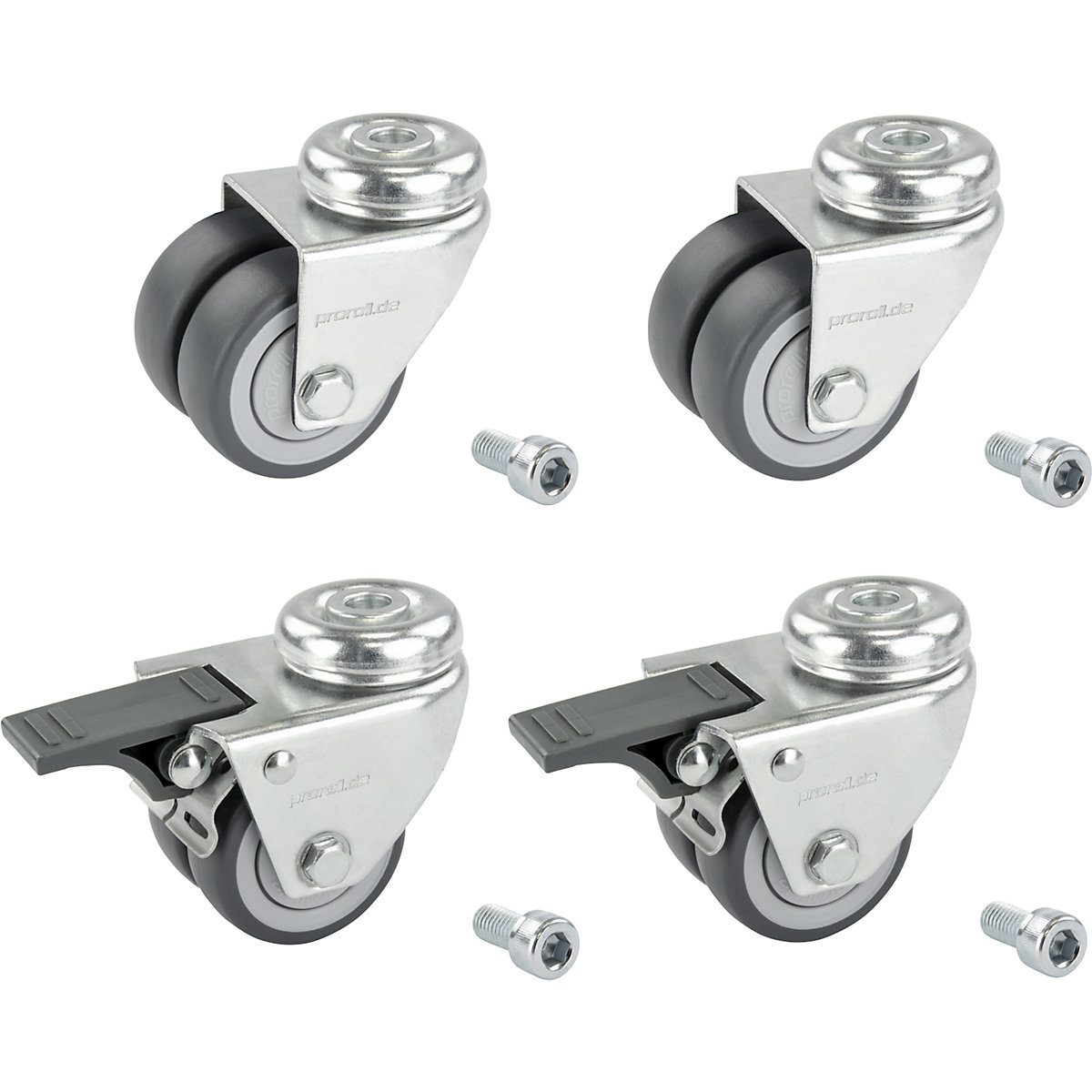Kit de roulettes pivotantes doubles à bandage caoutchouc thermoplastique &ndash; Proroll