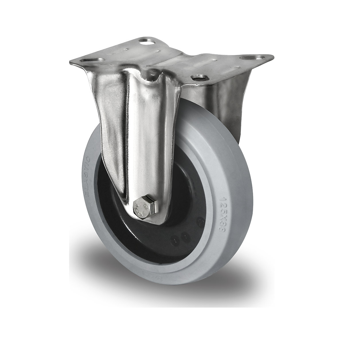 Pneu élastique sur jante PA, chape en inox