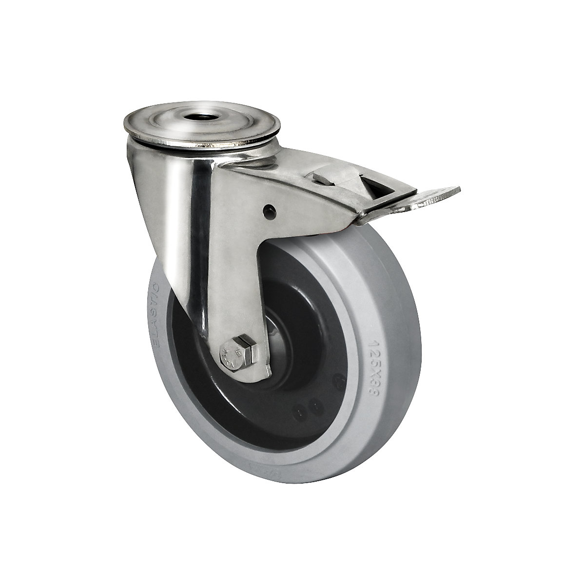 Pneu élastique sur jante PA, chape en inox