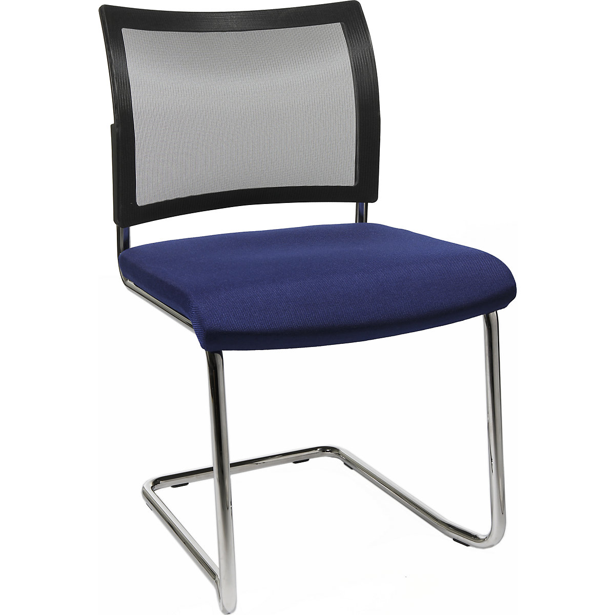 Krzesło dla gości, ustawiane w stos – Topstar, krzesło typu Freischwinger, oparcie siatkowe, opak. 2 szt., niebieskie-7
