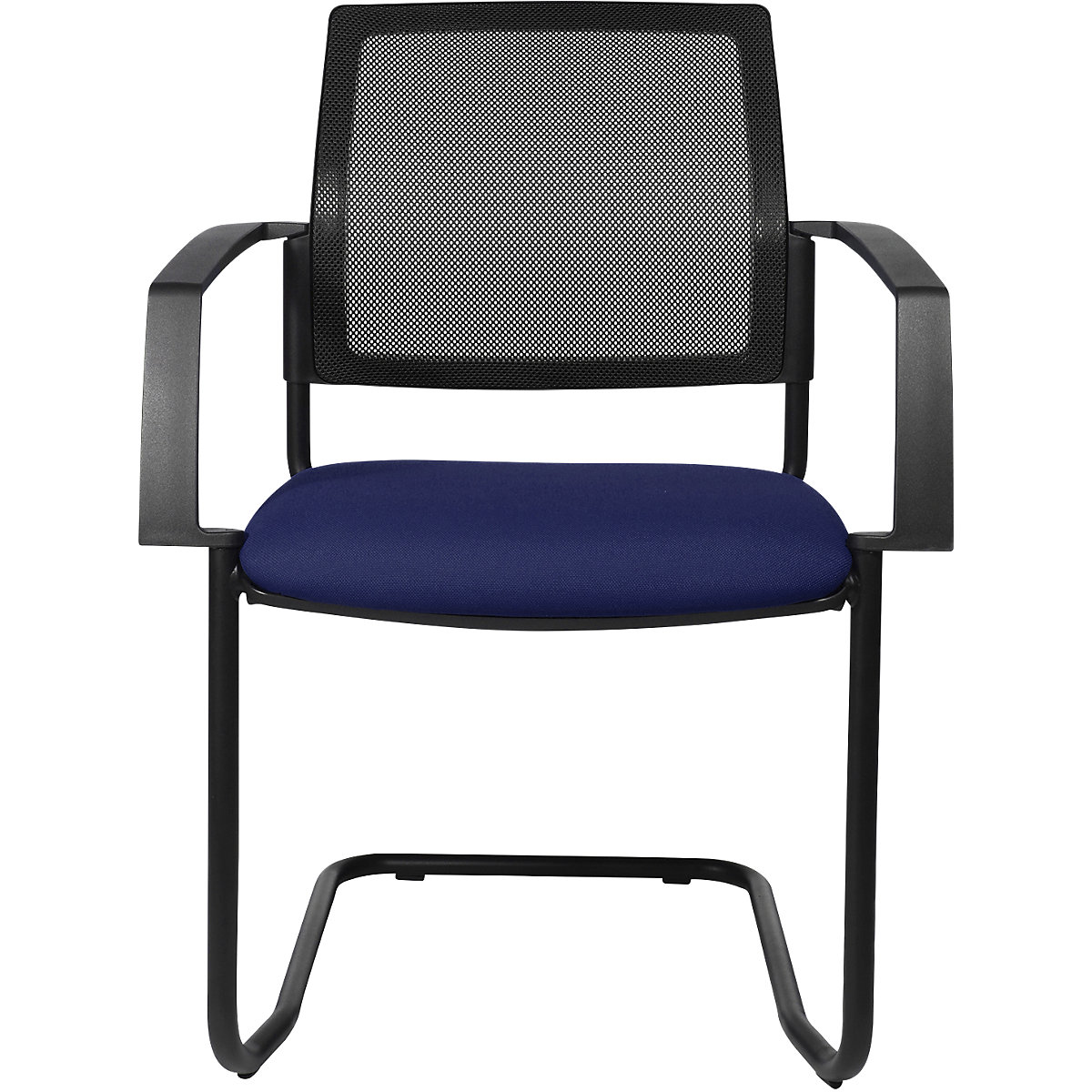 Topstar – Krzesło do ustawiania w stos z oparciem z siateczki, krzesło na płozach, opak. 2 szt., siedzisko niebieskie, szkielet czarny