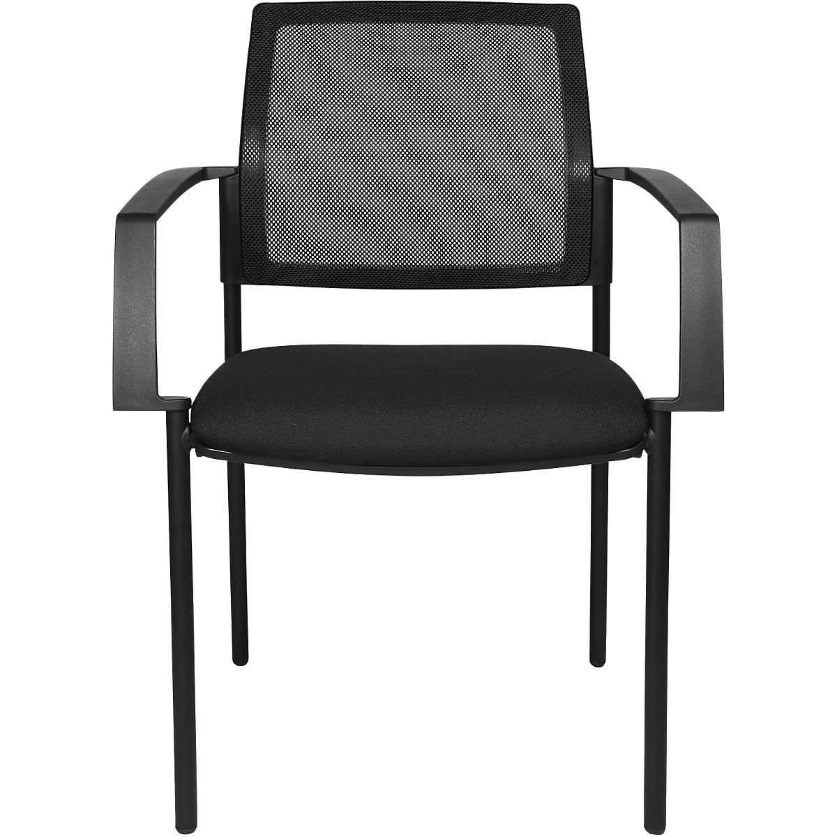 Krzesło do ustawiania w stos z oparciem z siateczki – Topstar, 4 nogi, opak. 2 szt., siedzisko czarne, szkielet czarny-5