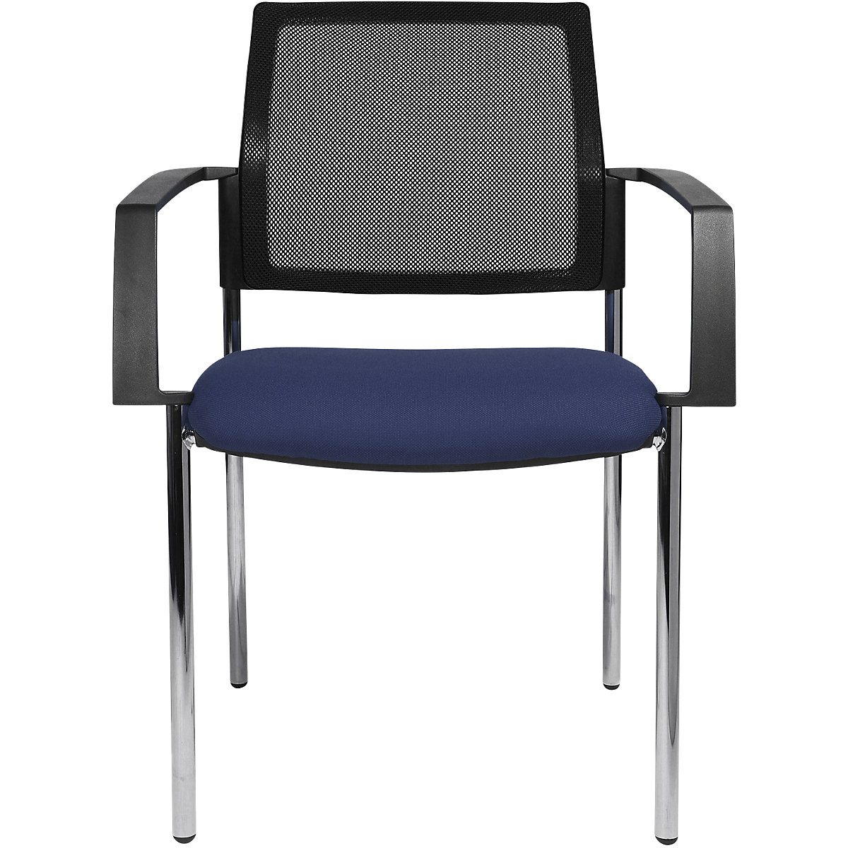 Topstar – Krzesło do ustawiania w stos z oparciem z siateczki, 4 nogi, opak. 2 szt., siedzisko niebieskie, szkielet chrom