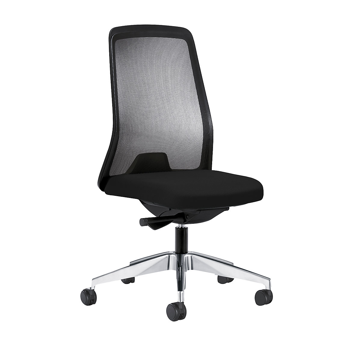Krzesło obrotowe dla operatora EVERY, oparcie siatkowe, czarne – interstuhl, szkielet polerowany, z twardymi rolkami, grafitowo-czarny, głęb. siedziska 430 mm-6
