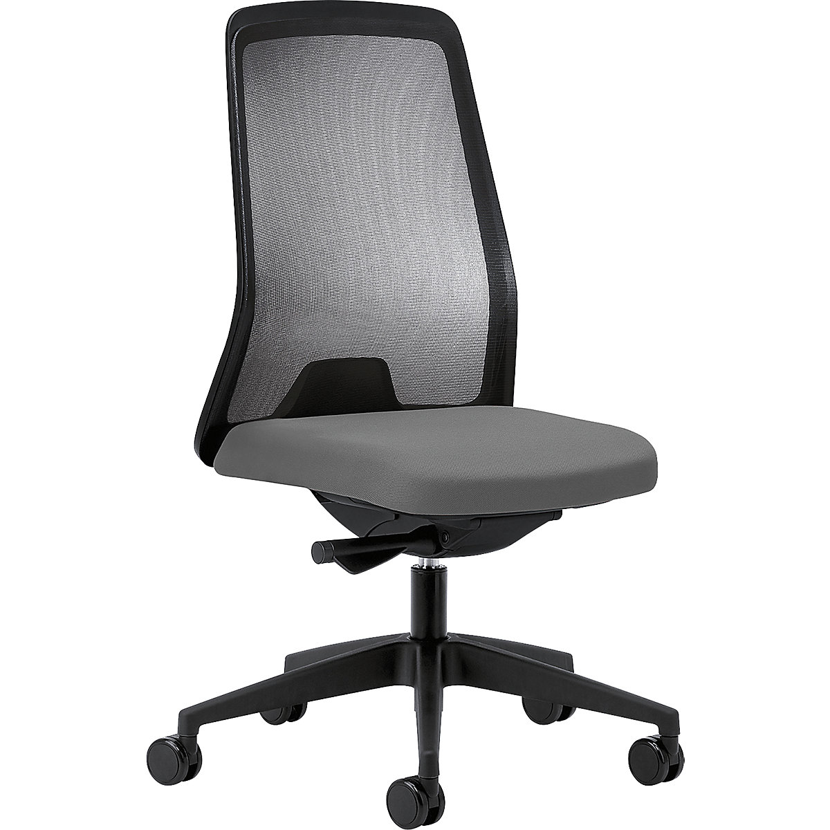 Krzesło obrotowe dla operatora EVERY, oparcie siatkowe, czarne – interstuhl, szkielet czarny, z twardymi rolkami, stalowo-szary, głęb. siedziska 430 mm-1