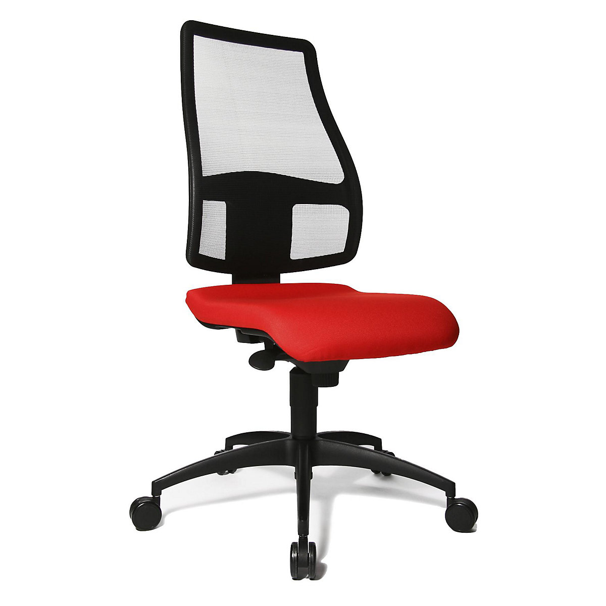 Krzesło obrotowe z siedziskiem nieckowym, wys. oparcia 680 mm – Topstar, oparcie z przepuszczającym powietrze obiciem siatkowym, obicie siedziska jasnoczerwone-4