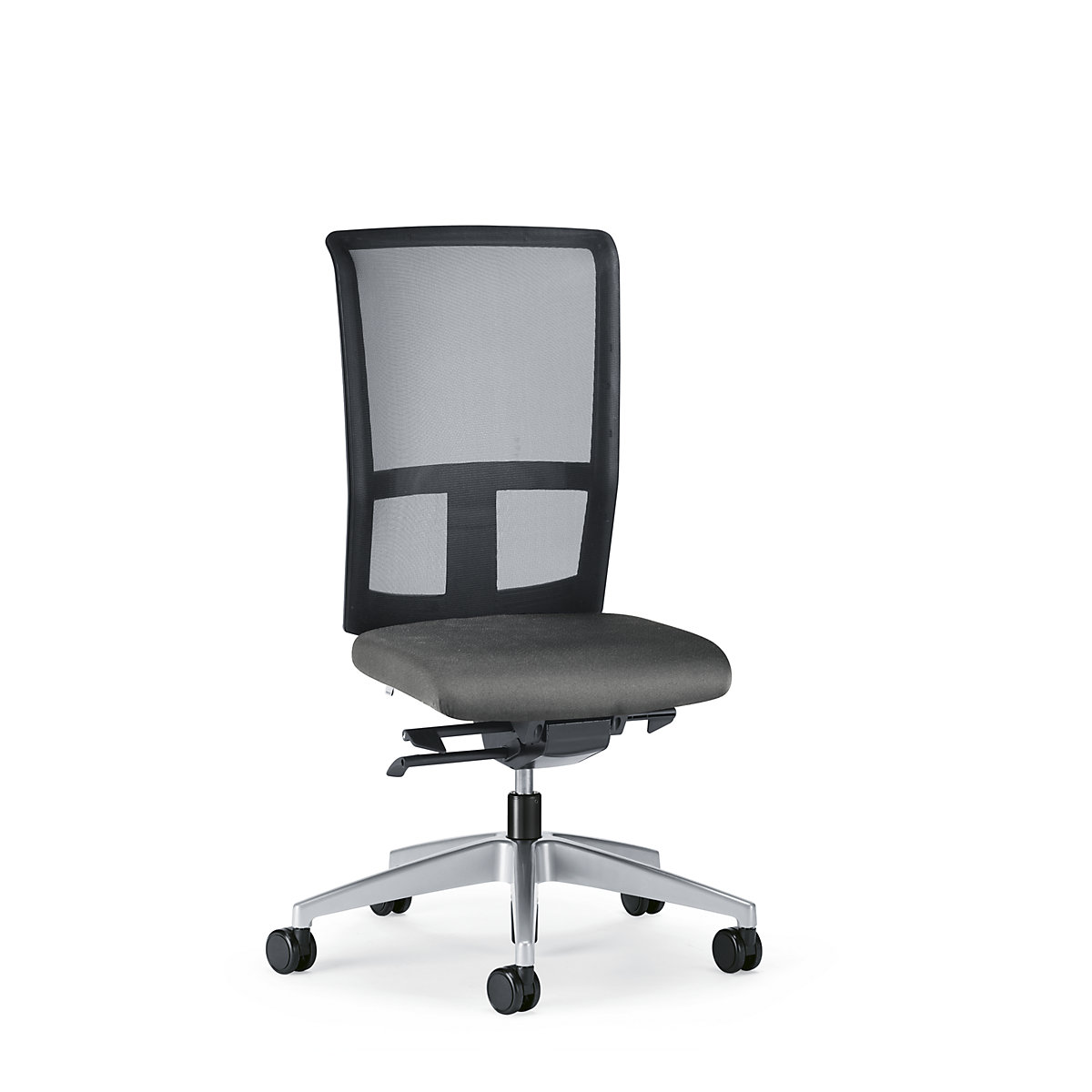 Obrotowe krzesło biurowe GOAL AIR, wys. oparcia 545 mm – interstuhl, szkielet brylantowo-srebrny, z miękkimi rolkami, stalowo-szary, głęb. siedziska 410 mm-6