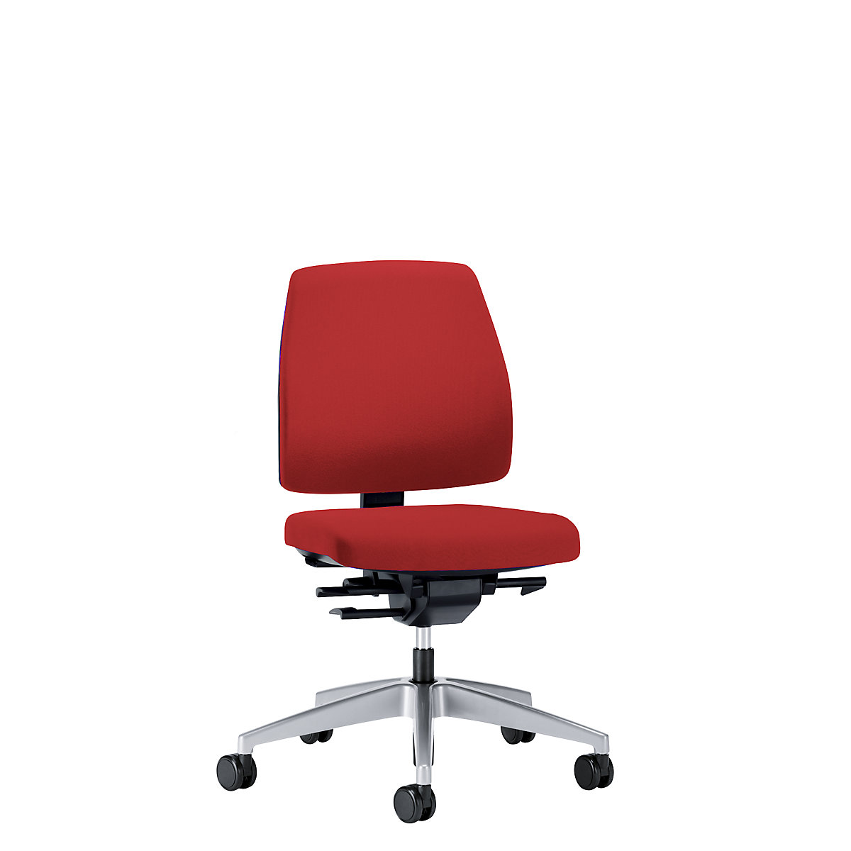 Obrotowe krzesło biurowe GOAL, wys. oparcia 430 mm – interstuhl, szkielet brylantowo-srebrny, z twardymi rolkami, czerwony, głęb. siedziska 410 mm-1
