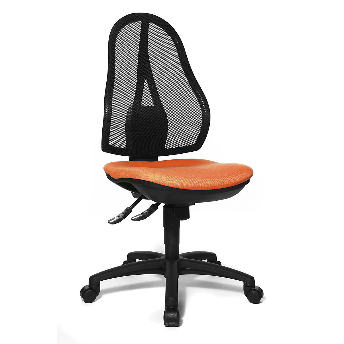 Obrotowe krzesło biurowe OPEN POINT SY – Topstar, bez poręczy, oparcie siatkowe czarne, obicie pomarańczowe-8