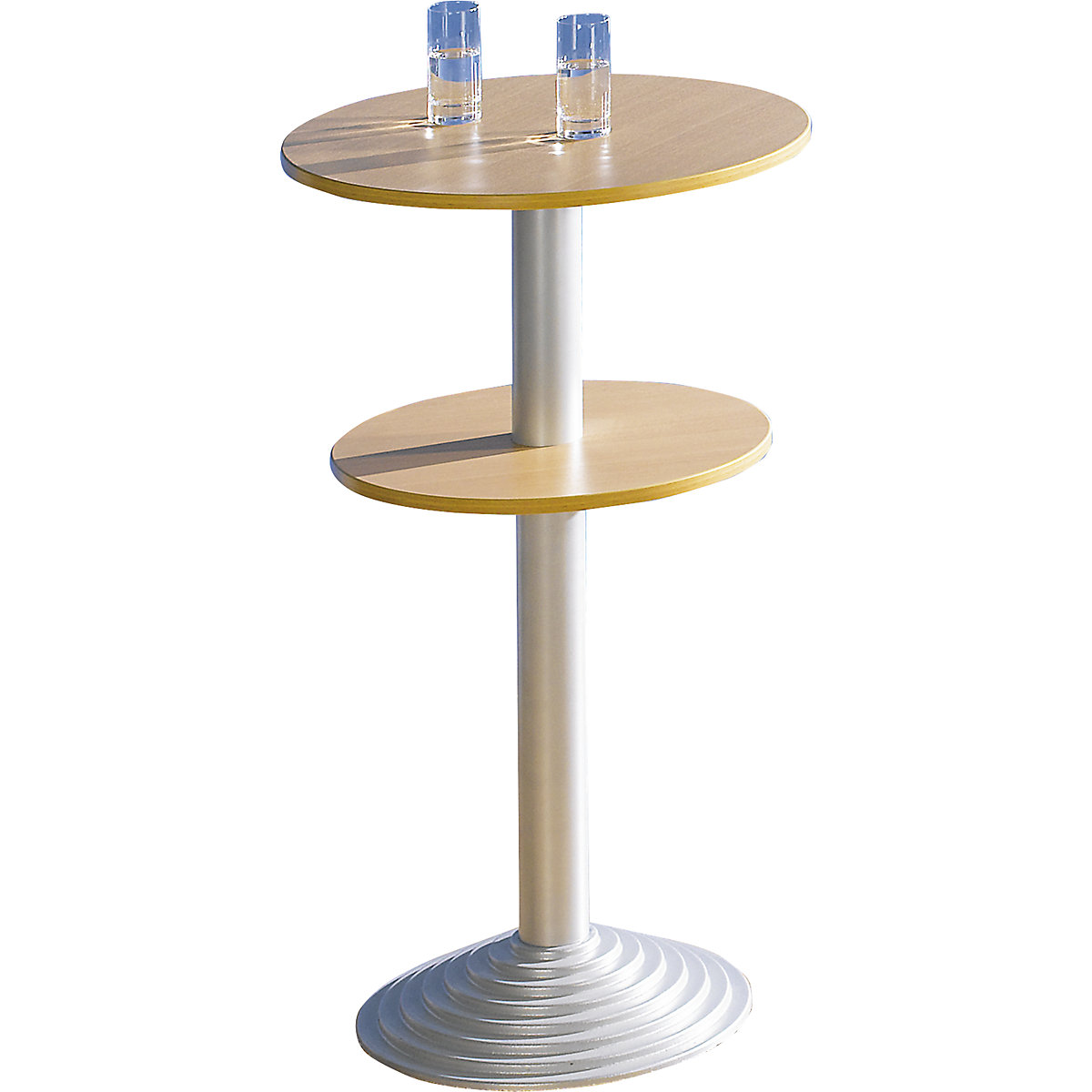 Stół bistro z nogą z żeliwa, 2 blaty, rozstaw 30 cm, imit. buku, kolumna w kolorze aluminium-3