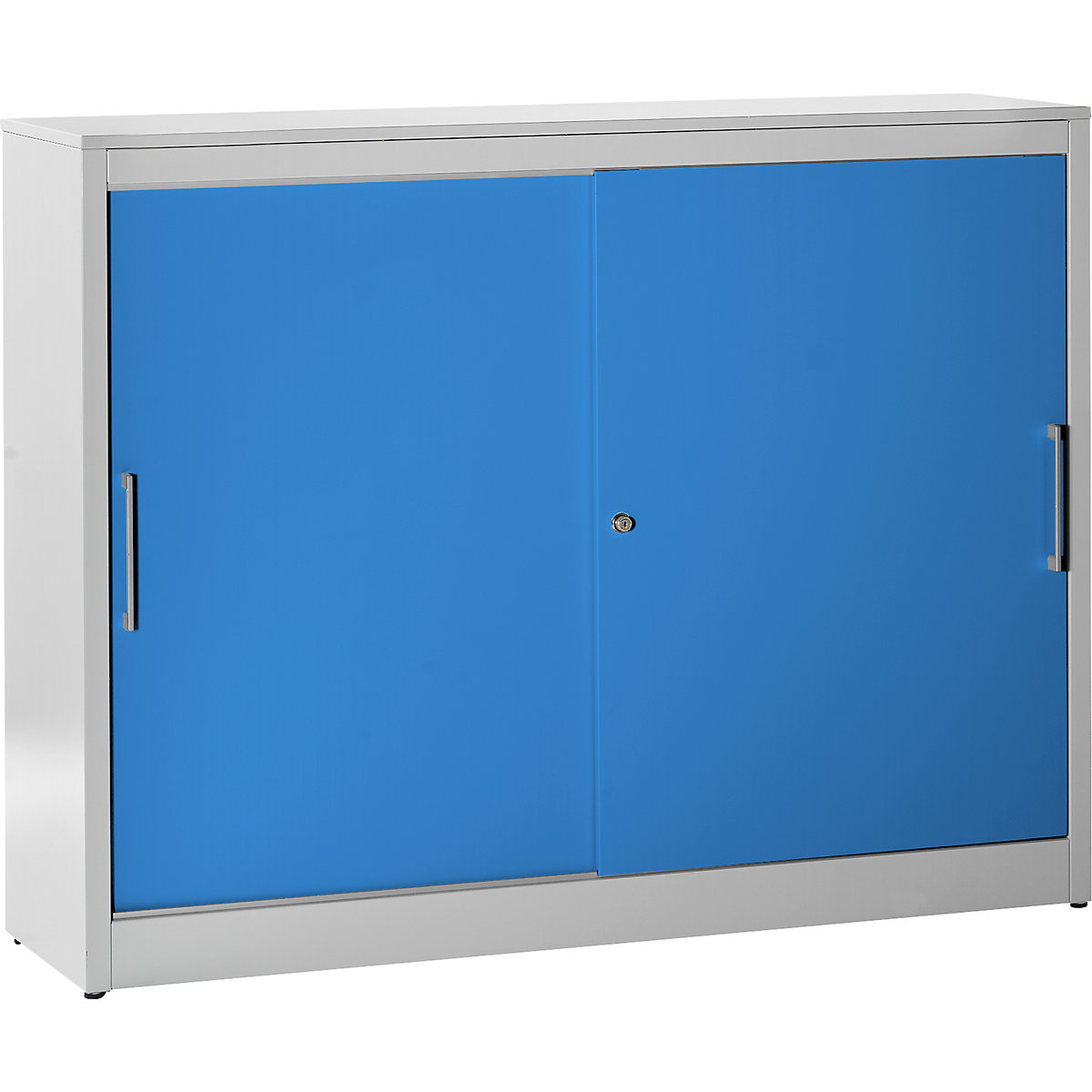 Szafa z drzwiami przesuwnymi – mauser, szafka boczna, 4 półki, ścianka działowa, wys. x szer. x głęb. 1240 x 1600 x 420 mm, jasnoszary / jasnoniebieski