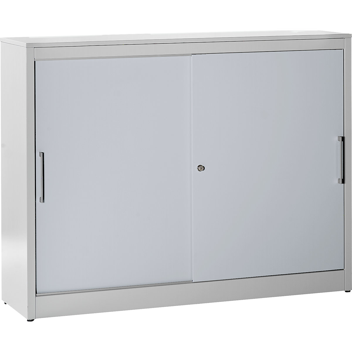 Szafa z drzwiami przesuwnymi – mauser, szafka boczna, 4 półki, ścianka działowa, wys. x szer. x głęb. 1240 x 1600 x 420 mm, jasnoszary / białe aluminium