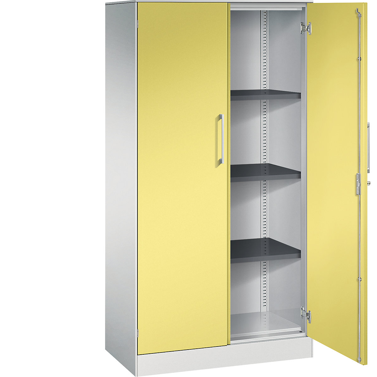 Szafa z drzwiami skrzydłowymi ASISTO, wys. 1617 mm – C+P, szer. 800 mm, 3 półki, jasnoszary/żółty siarkowy