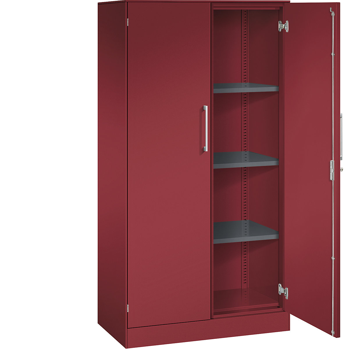 Szafa z drzwiami skrzydłowymi ASISTO, wys. 1617 mm – C+P, szer. 800 mm, 3 półki, rubinowo-czerwony/rubinowo-czerwony