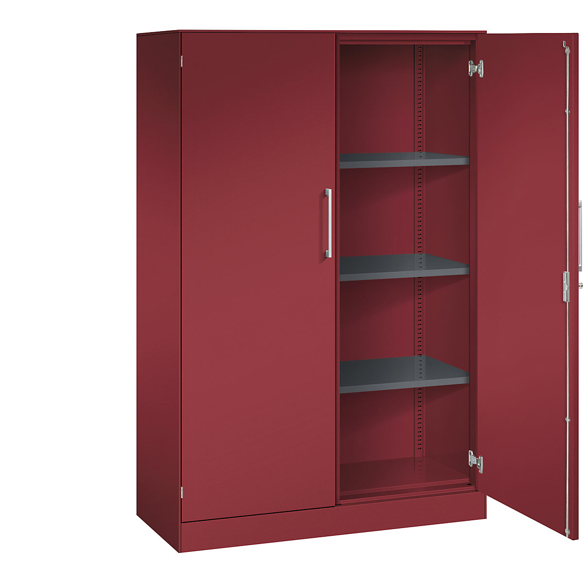 Szafa z drzwiami skrzydłowymi ASISTO, wys. 1617 mm – C+P, szer. 1000 mm, 3 półki, rubinowo-czerwony/rubinowo-czerwony