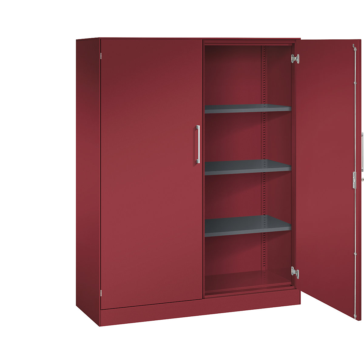 Szafa z drzwiami skrzydłowymi ASISTO, wys. 1617 mm – C+P, szer. 1200 mm, 3 półki, rubinowo-czerwony/rubinowo-czerwony