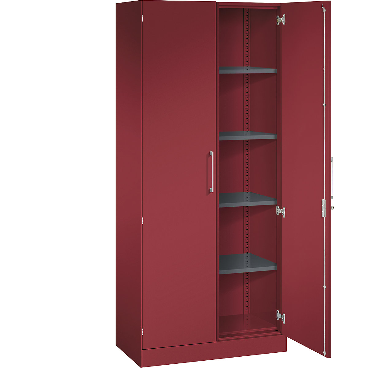 Szafa z drzwiami skrzydłowymi ASISTO, wys. 1980 mm – C+P, szer. 800 mm, 4 półki, rubinowo-czerwony/rubinowo-czerwony