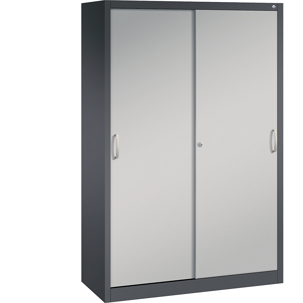 Szafa z przesuwnymi drzwiami ACURADO – C+P, 4 półki, wys. x szer. x głęb. 1950 x 1200 x 500 mm, czarno-szara / białe aluminium