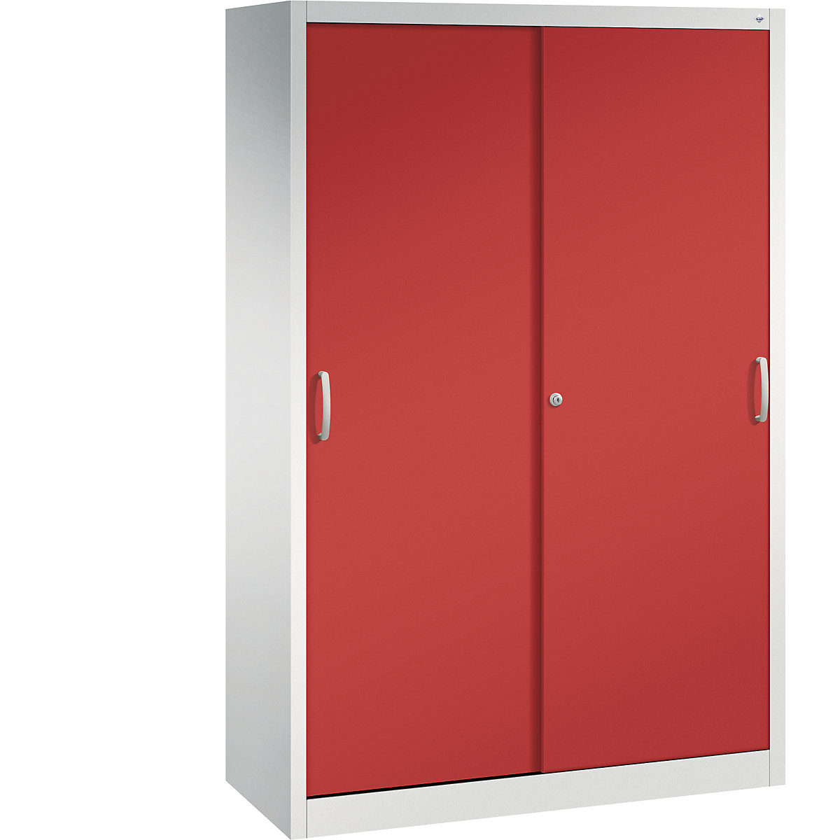 Szafa z przesuwnymi drzwiami ACURADO – C+P, 4 półki, wys. x szer. x głęb. 1950 x 1200 x 500 mm, jasnoszara / czerwona