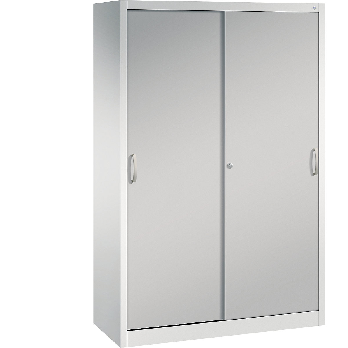 Szafa z przesuwnymi drzwiami ACURADO – C+P, 4 półki, wys. x szer. x głęb. 1950 x 1200 x 500 mm, jasnoszara / białe aluminium