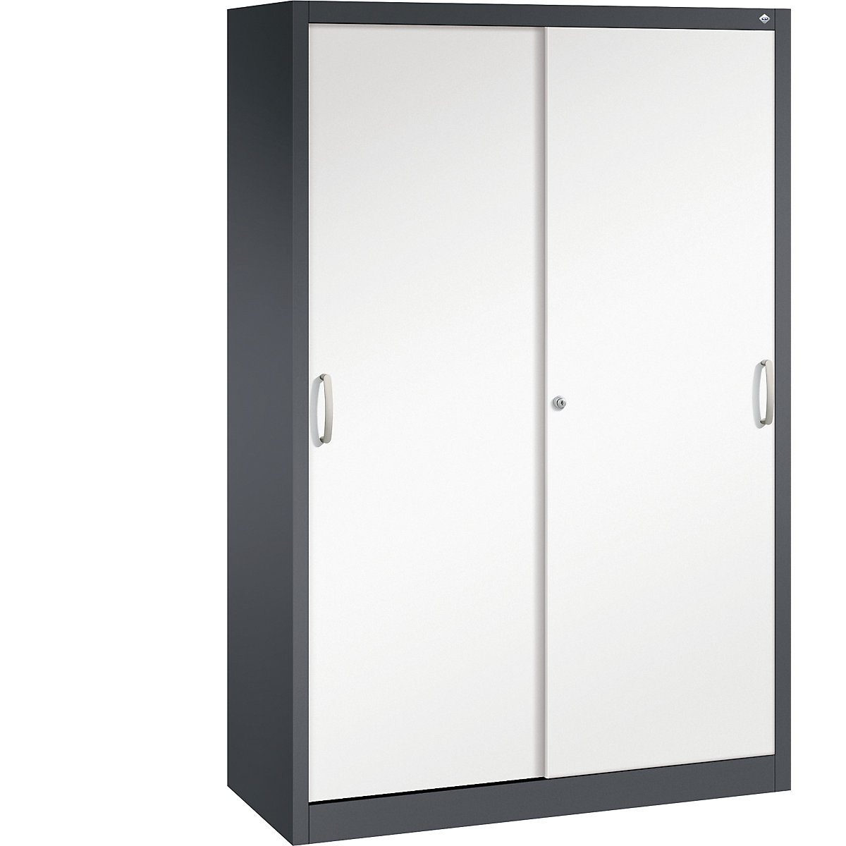 Szafa z przesuwnymi drzwiami ACURADO – C+P, 6 drążków wahadłowych, wys. x szer. x głęb. 1950 x 1200 x 500 mm, czarno-szara / biały drogowy