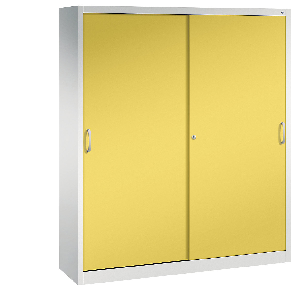Szafa z przesuwnymi drzwiami ACURADO – C+P, 8 półek, wys. x szer. x głęb. 1950 x 1600 x 400 mm, jasnoszara / żółty słoneczny