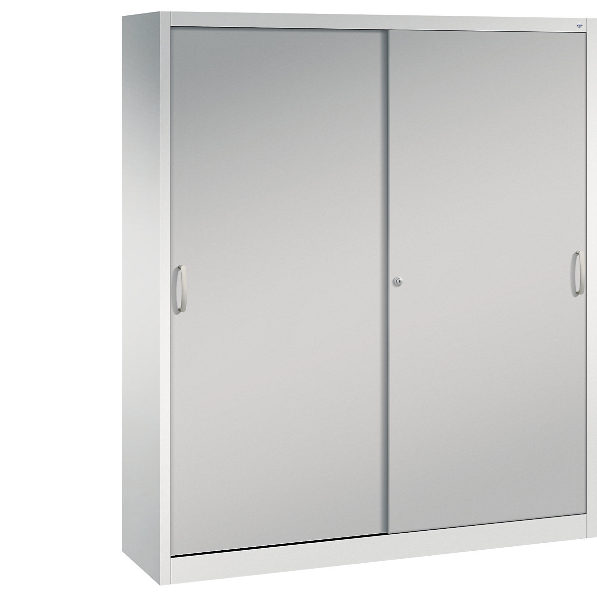 Szafa z przesuwnymi drzwiami ACURADO – C+P, 8 półek, wys. x szer. x głęb. 1950 x 1600 x 400 mm, jasnoszara / białe aluminium