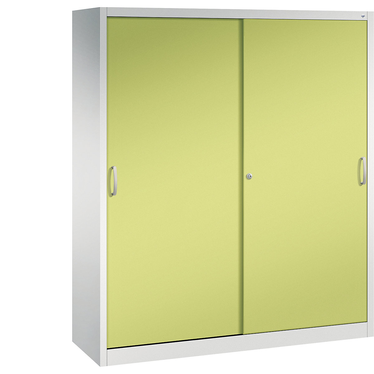 Szafa z przesuwnymi drzwiami ACURADO – C+P, 6 półek, 2 schowki, wys. x szer. x głęb. 1950 x 1600 x 500 mm, jasnoszara / seledynowa