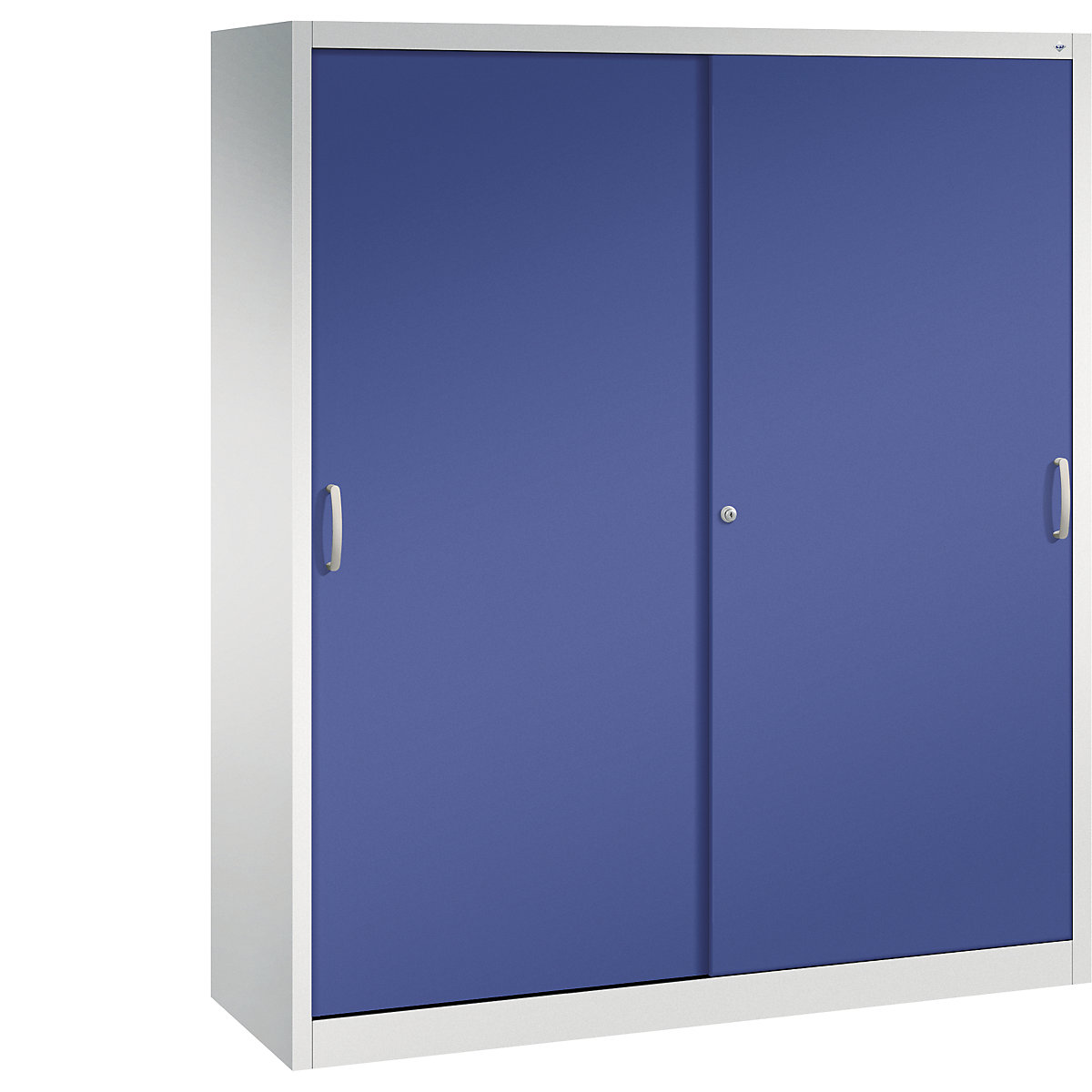 Szafa z przesuwnymi drzwiami ACURADO – C+P, 6 półek, 2 schowki, wys. x szer. x głęb. 1950 x 1600 x 500 mm, jasnoszara / niebieska (lapis)