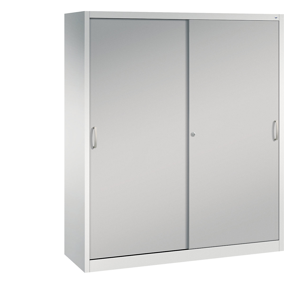 Szafa z przesuwnymi drzwiami ACURADO – C+P, 6 półek, 2 schowki, wys. x szer. x głęb. 1950 x 1600 x 500 mm, jasnoszara / białe aluminium