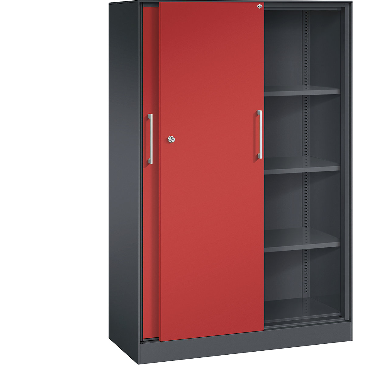 Szafa z przesuwnymi drzwiami ASISTO, wys. 1617 mm – C+P, szer. 1000 mm, czarno-szary/czerwony