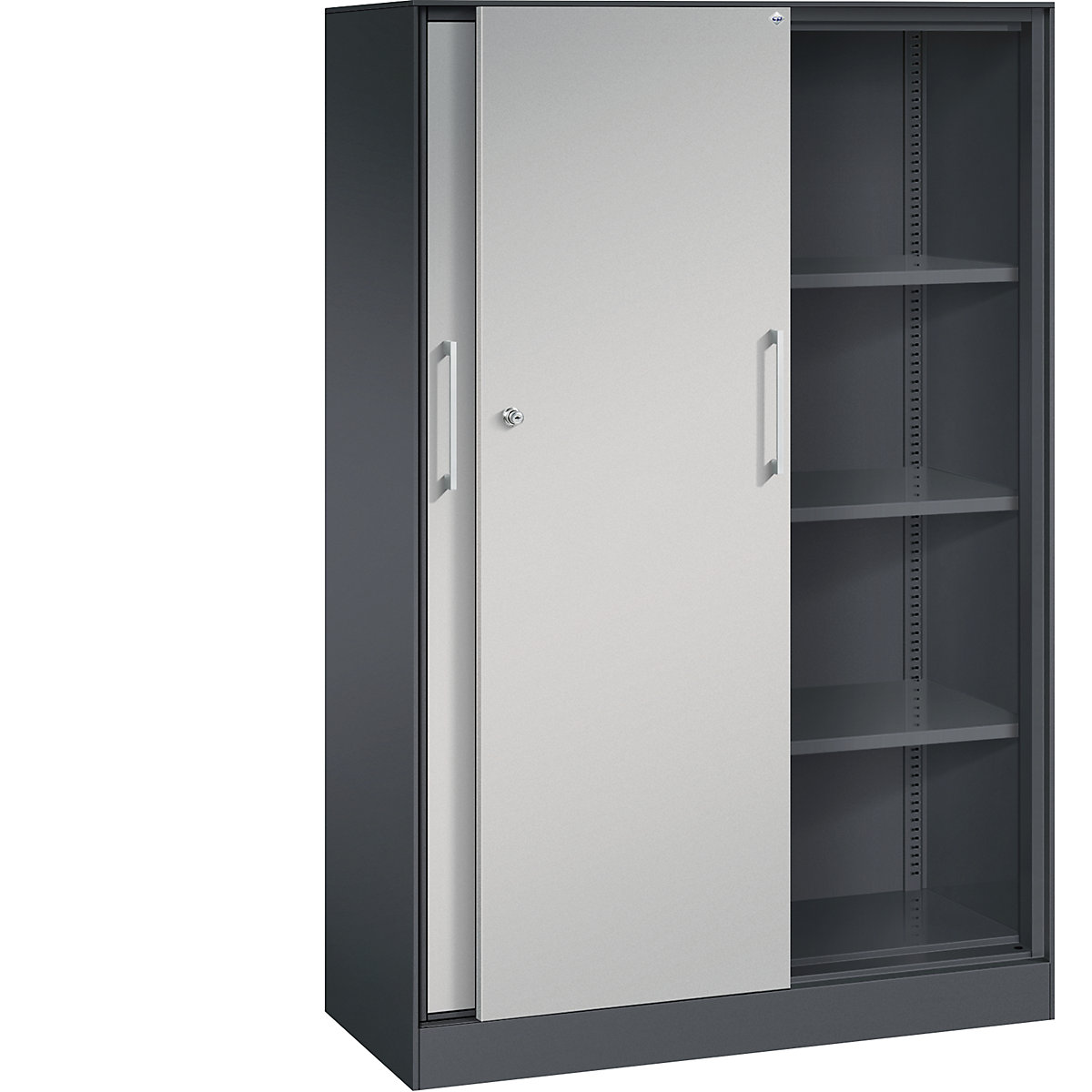 Szafa z przesuwnymi drzwiami ASISTO, wys. 1617 mm – C+P, szer. 1000 mm, czarno-szary/białe aluminium