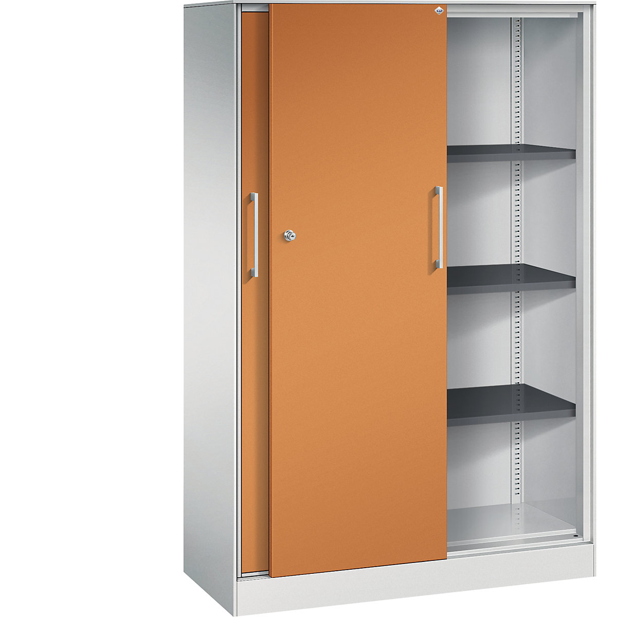 Szafa z przesuwnymi drzwiami ASISTO, wys. 1617 mm – C+P, szer. 1000 mm, jasnoszary/żółto-pomarańczowy